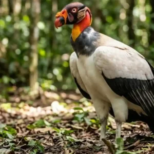 Urubu-rei utiliza bico monumental para rasgar couro de grandes carcaças e dita a hierarquia das aves carniceiras na floresta