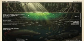 A pirâmide trófica das águas doces: como a energia solar flui do fitoplâncton microscópico até gigantes como o pirarucu e o jacaré-açu na Amazônia