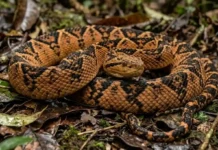 Como a camuflagem da surucucu-de-fogo usa folhas secas para criar uma armadilha invisível no chão da floresta