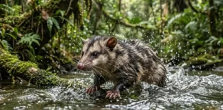 Como a cuíca-dágua combina uma bolsa impermeável e hábitos de mergulho para proteger filhotes nos rios da Amazônia
