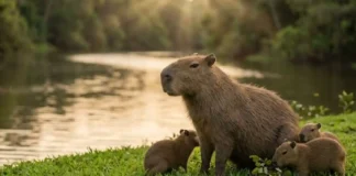 Vocalizações sonoras de cliques e assobios revelam como a capivara mantém a coesão de grandes grupos familiares
