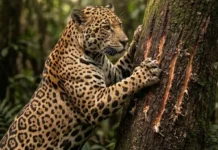 Como a onça-pintada e a vegetação densa da Floresta Amazônica utilizam marcas em troncos para definir territórios sem lutas