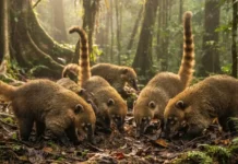 Como os bandos barulhentos de quatis exploram o solo da floresta amazônica revelam estratégias fascinantes de sobrevivência coletiva
