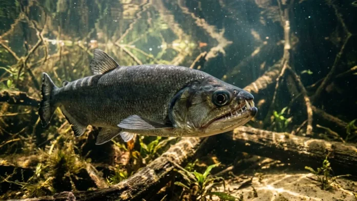 Peixe cachorro utiliza presas inferiores de quinze centímetros para perfurar e segurar presas em águas da Amazônia Peixe cachorro utiliza presas inferiores de quinze centímetros para perfurar e segurar presas em águas da Amazônia