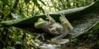Perereca-de-vidro usa pele ventral translúcida para suavizar contornos corporais e ocultar órgãos nos riachos da Mata Atlântica Perereca-de-vidro usa pele ventral translúcida para suavizar contornos corporais e ocultar órgãos nos riachos da Mata Atlântica