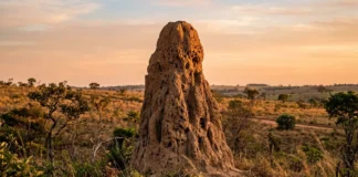 Cupim de montículo constrói chaminés térmicas e túneis periféricos para manter a temperatura interna estável no cerrado Cupim de montículo constrói chaminés térmicas e túneis periféricos para manter a temperatura interna estável no cerrado