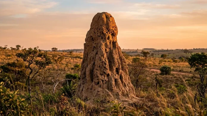 Cupim de montículo constrói chaminés térmicas e túneis periféricos para manter a temperatura interna estável no cerrado Cupim de montículo constrói chaminés térmicas e túneis periféricos para manter a temperatura interna estável no cerrado