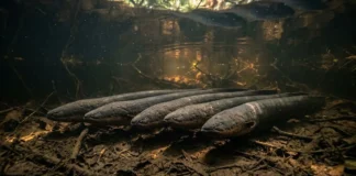 Poraquê emite pulso elétrico fraco e contínuo que funciona como radar para navegar em água barrenta Poraquê coordena descargas elétricas em grupo para amplificar campo elétrico e atordoar peixes grandes na Amazônia