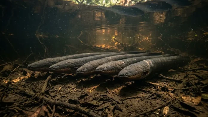Poraquê coordena descargas elétricas em grupo para amplificar campo elétrico e atordoar peixes grandes na Amazônia Poraquê coordena descargas elétricas em grupo para amplificar campo elétrico e atordoar peixes grandes na Amazônia
