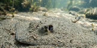 Arraia elétrica enterra-se no substrato e utiliza ampolas de Lorenzini para detectar presas sem impulso visual Arraia elétrica enterra-se no substrato e utiliza ampolas de Lorenzini para detectar presas sem impulso visual