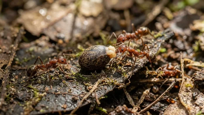 Bicho pau deposita ovos semelhantes a sementes que atraem formigas para proteger a futura geração contra vespas parasitoides