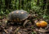 Jabuti-tinga usa o olfato para localizar frutos caídos e espalha sementes longe da árvore-mãe Jabuti-tinga usa o olfato para localizar frutos caídos e espalha sementes longe da árvore-mãe