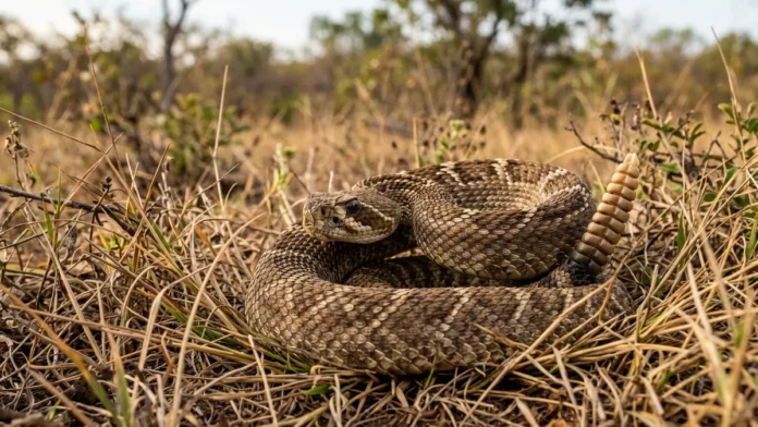 Cascavel muda o ritmo do guizo conforme a distância da ameaça e avisa predadores nos campos do Cerrado