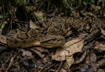 Surucucu detecta calor pela fosseta loreal e prepara ataque de emboscada no escuro da floresta Surucucu detecta calor pela fosseta loreal e prepara ataque de emboscada no escuro da floresta