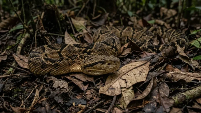 Surucucu detecta calor pela fosseta loreal e prepara ataque de emboscada no escuro da floresta Surucucu detecta calor pela fosseta loreal e prepara ataque de emboscada no escuro da floresta