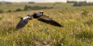 Quero-quero usa esporão na asa em voo rasante para afastar animais maiores e proteger o ninho camuflado no campo Quero-quero usa esporão na asa em voo rasante para afastar animais maiores e proteger o ninho camuflado no campo