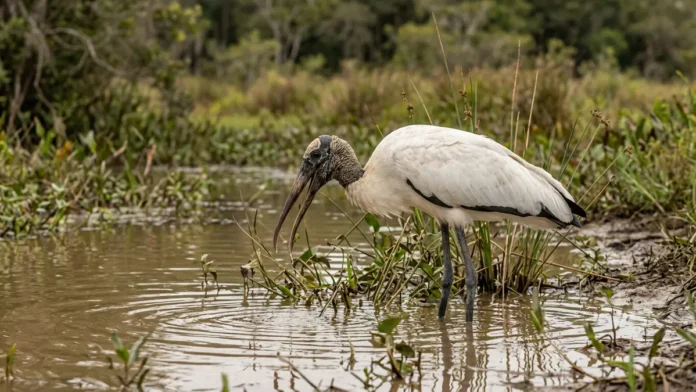 Cabeça-seca pesca de bico aberto e fecha ao tocar na água em fração de segundo Cabeça-seca pesca de bico aberto e fecha ao tocar na água em fração de segundo