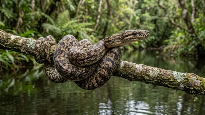 Salamanta enrola-se em galho sobre a água, espera meses pela presa certa e usa calor para decidir quando atacar