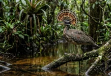 Pavãozinho-do-pará abre o leque de penas na cabeça, caça insetos em voos curtos e defende o mesmo trecho de igarapé Pavãozinho-do-pará abre o leque de penas na cabeça, caça insetos em voos curtos e defende o mesmo trecho de igarapé