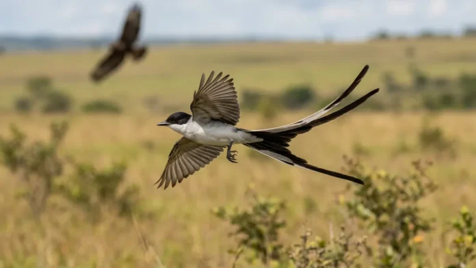 Tesourinha abre a cauda no voo, freia diante do gavião e migra milhares de quilômetros pela América do Sul Tesourinha abre a cauda no voo, freia diante do gavião e migra milhares de quilômetros pela América do Sul