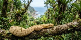 Jararaca-ilhoa vive isolada em uma única ilha, sobe às árvores e usa veneno rápido para capturar aves migratórias em voo Jararaca-ilhoa vive isolada em uma única ilha, sobe às árvores e usa veneno rápido para capturar aves migratórias em voo