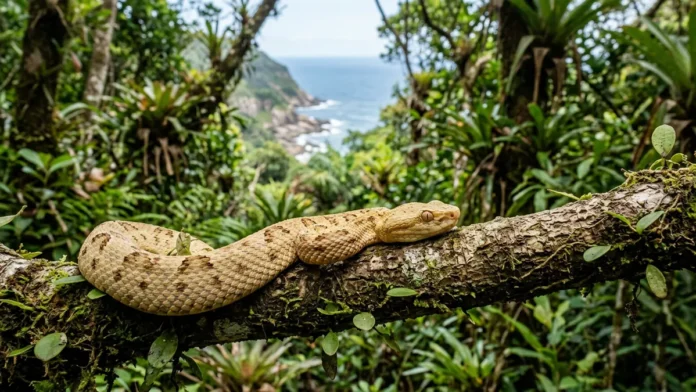 Jararaca-ilhoa vive isolada em uma única ilha, sobe às árvores e usa veneno rápido para capturar aves migratórias em voo Jararaca-ilhoa vive isolada em uma única ilha, sobe às árvores e usa veneno rápido para capturar aves migratórias em voo