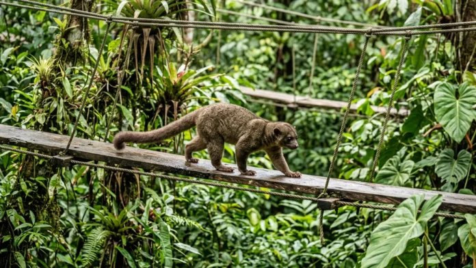 Mamíferos arborícolas usam passarela turística na Amazônia peruana como ponte na copa e indicam caminhos para conservar a fauna