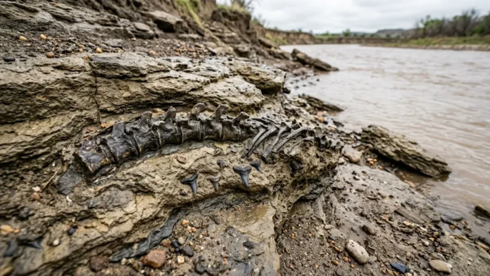 Rio do Arkansas expõe esqueletos de tubarão preservados por milhões de anos e revela como um antigo fundo marinho virou Sharkansas
