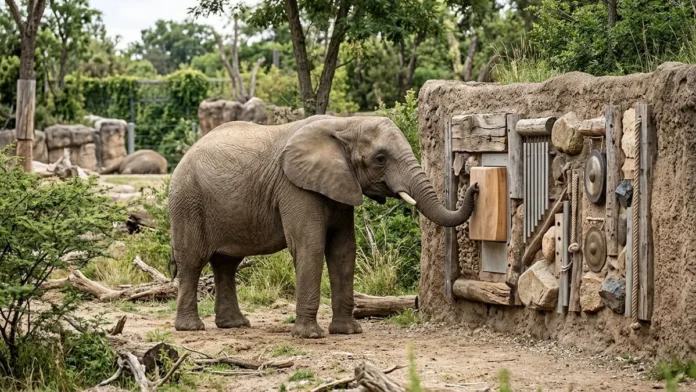 Engenheiros da Georgia Tech criam parede sonora para elefantes africanos, e animais do Zoo Atlanta adotam a estrutura como enriquecimento