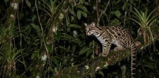 Gato-maracajá imita chamado de filhote de macaco na Amazônia e atrai a mãe durante caça noturna nas árvores Gato-maracajá imita chamado de filhote de macaco na Amazônia e atrai a mãe durante caça noturna nas árvores