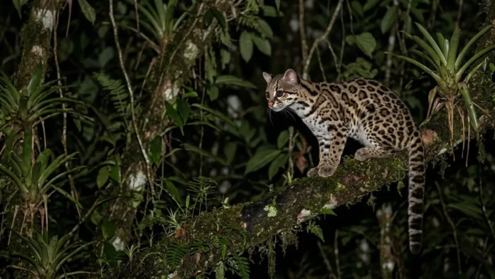 Gato-maracajá imita chamado de filhote de macaco na Amazônia e atrai a mãe durante caça noturna nas árvores Gato-maracajá imita chamado de filhote de macaco na Amazônia e atrai a mãe durante caça noturna nas árvores