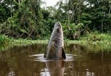 Pirarucu sobe para respirar a cada 15 ou 20 minutos, vira peixe contado um a um e resiste a mordidas de piranha Pirarucu sobe para respirar a cada 15 ou 20 minutos, vira peixe contado um a um e resiste a mordidas de piranha