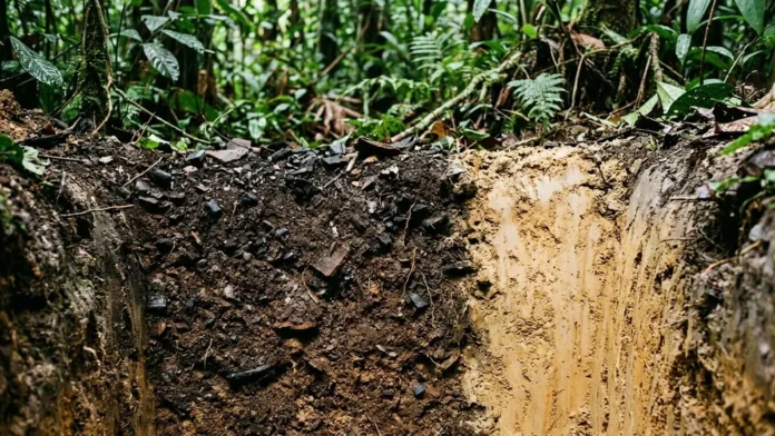 Terra preta criada por povos pré-coloniais permanece fértil após mil anos, enquanto o solo vizinho continua pobre