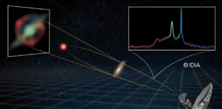 Radiotelescópio detecta laser cósmico recordista a 8 bilhões de anos-luz e revela galáxia em colisão Radiotelescópio detecta laser cósmico recordista a 8 bilhões de anos-luz e revela galáxia em colisão