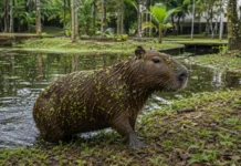 Capivaras saíram de uma lagoa de Belém com plantas grudadas no pelo e, seis meses depois, a espécie já aparecia em seis pontos do campus
