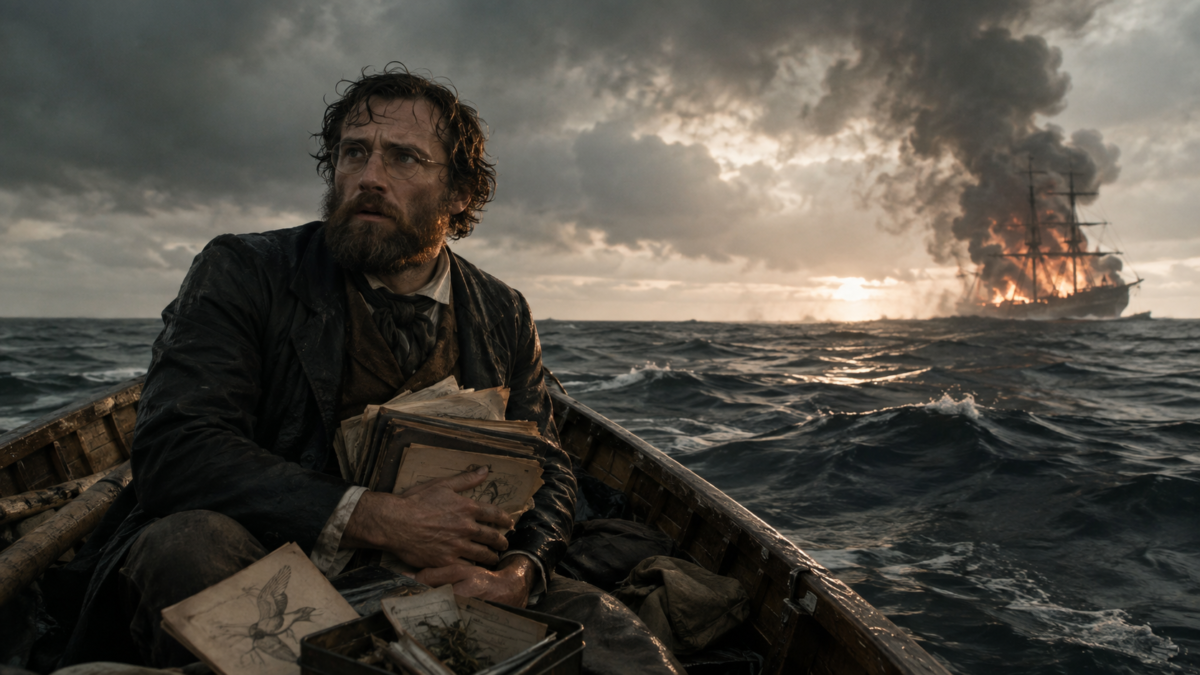 homem com livros no mar
