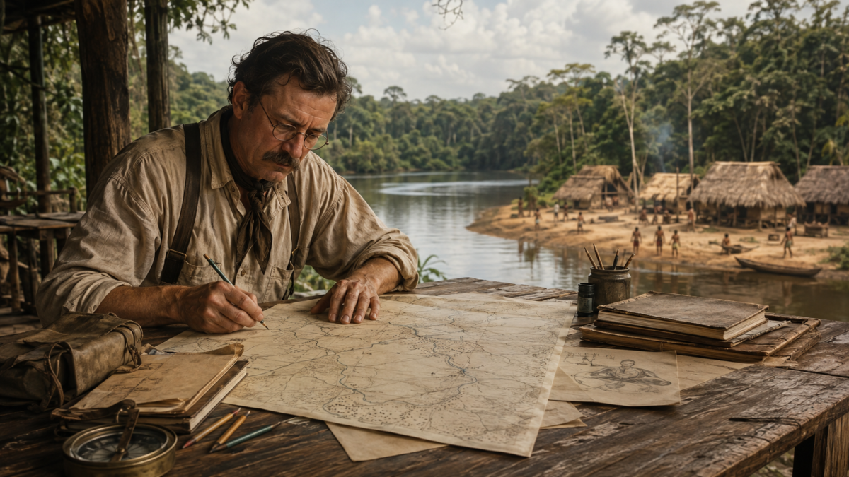 homem desenhando matas na amazonia