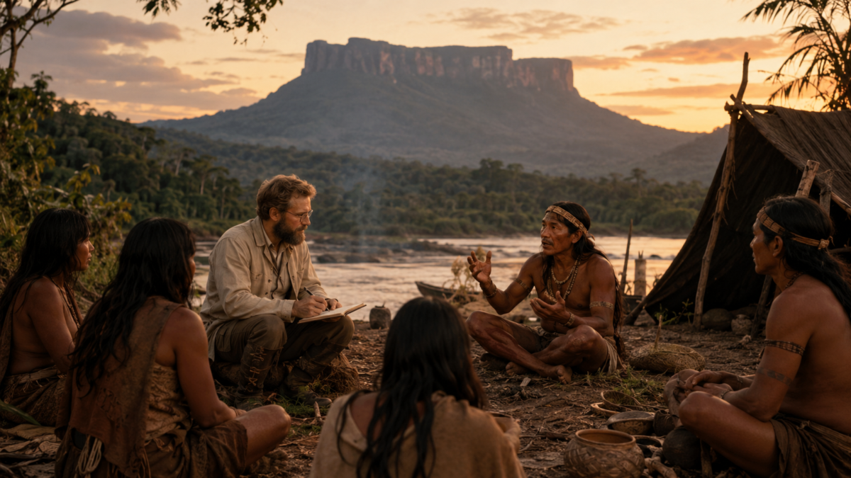 pessoa conversando com indios