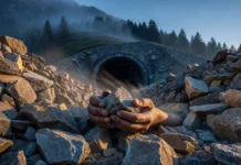 Vinte e oito milhões de toneladas de rocha saíram debaixo dos Alpes para abrir o maior túnel ferroviário do mundo; a montanha virou concreto dos próprios tubos e ilhas ecológicas num lago suíço