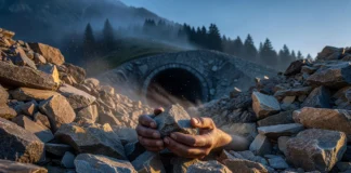 Vinte e oito milhões de toneladas de rocha saíram debaixo dos Alpes para abrir o maior túnel ferroviário do mundo; a montanha virou concreto dos próprios tubos e ilhas ecológicas num lago suíço