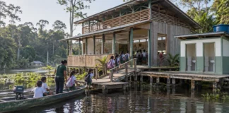 Em comunidades de Novo Airão, escolas ganharam banheiro pela primeira vez e a construção mais bonita do vilarejo passou a ser a sala de aula