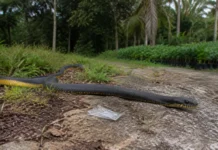 Uma cobra capturada em um viveiro de Presidente Figueiredo regurgitou presas junto com embalagens e revelou o primeiro caso amazônico de ingestão de plástico