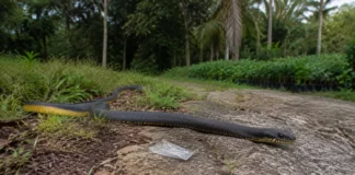 Uma cobra capturada em um viveiro de Presidente Figueiredo regurgitou presas junto com embalagens e revelou o primeiro caso amazônico de ingestão de plástico