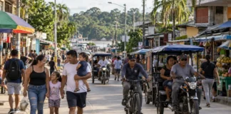 Entre Tabatinga e Letícia, famílias cruzam de um país ao outro para trabalhar, comprar e almoçar sem encontrar uma cancela no meio da avenida
