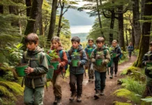 Crianças sobem a montanha com mudas na mochila e já devolveram 32 mil árvores ao bosque queimado na Patagônia argentina