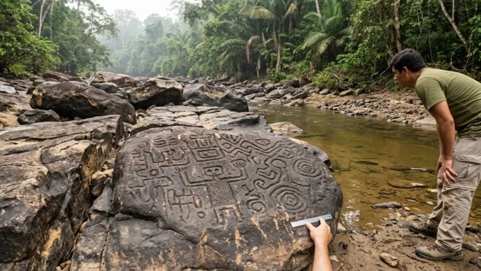 Quando o rio baixa, dois tipos de gravuras surgem nas pedras da Amazônia e desaparecem na cheia, restando uma forma de preservação Quando o rio baixa, dois tipos de gravuras surgem nas pedras da Amazônia e desaparecem na cheia, restando uma forma de preservação