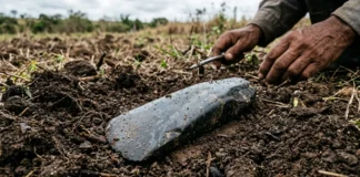 Um agricultor revolve a terra e encontra machado de pedra polida que exigiu semanas de atrito com dois elementos, areia e água Um agricultor revolve a terra e encontra machado de pedra polida que exigiu semanas de atrito com dois elementos, areia e água