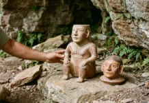 Urnas funerárias do Amapá foram depositadas em um abrigo rochoso e algumas receberam uma tampa em forma de cabeça humana Urnas funerárias do Amapá foram depositadas em um abrigo rochoso e algumas receberam uma tampa em forma de cabeça humana