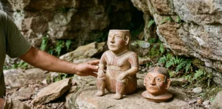 Urnas funerárias do Amapá foram depositadas em um abrigo rochoso e algumas receberam uma tampa em forma de cabeça humana Urnas funerárias do Amapá foram depositadas em um abrigo rochoso e algumas receberam uma tampa em forma de cabeça humana