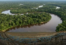 Um lençol de água doce corre quilômetros abaixo do Amazonas no mesmo sentido do rio, mas pode ser muito mais lento Um lençol de água doce corre quilômetros abaixo do Amazonas no mesmo sentido do rio, mas pode ser muito mais lento